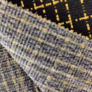Coarse linen fabric black grey yellow plaid tweed material for luggage bags sofa cushions pillows