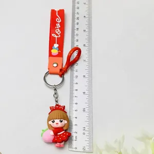 Close-up of cute cartoon girl keychain with scale ruler for size reference