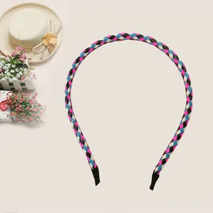 Detailed close-up showing the intricate colorful braided PU leather pattern of this girls headband