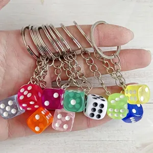 Creative Mini Dice Keychain Acrylic Colorful Simulation Cubes Bag Pendant DIY Ornament Gift Accessory