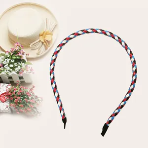 Handmade braided PU leather headband accessory for kids in red blue and black colors.