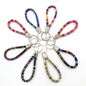 Ethnic Style Fabric Braided Keychain Colorful Woven Lanyard Bohemian Pattern Bag Pendant Handmade Cotton Key Ring Accessory