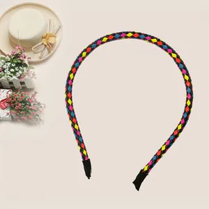 Detailed view of colorful braided PU leather headband for children and students