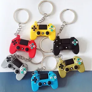 Detailed view of six colorful silicone game controller keychains with metal rings