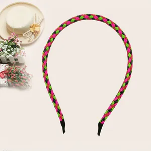 Vibrant pink and green braided PU leather headband accessory for girls and students
