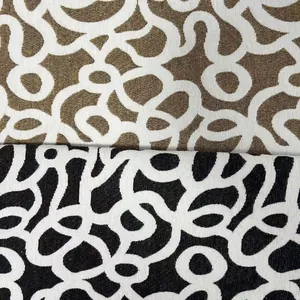 Tissu jacquard chenille haut de gamme avec spirales blanches sur fond doré et noir