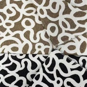 Tissu jacquard chenille haut de gamme avec motifs ondulés abstraits en marron et noir