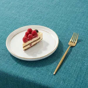 Thickened teal slub linen fabric texture detail for tablecloth or sofa cover DIY