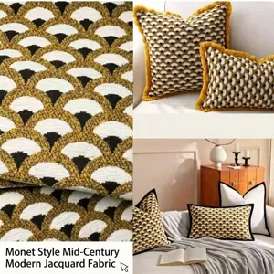 French Retro Mid Century Modern Ginger Yellow Shell Jacquard Chenille Upholstery Fabric For Sofa Pillow Cover DIY Home Decor