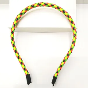 Vibrant red yellow green and black braided PU leather headband for girls and children