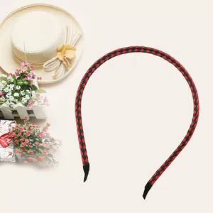 Elegant braided red and black PU leather headband featuring a stylish checkered pattern