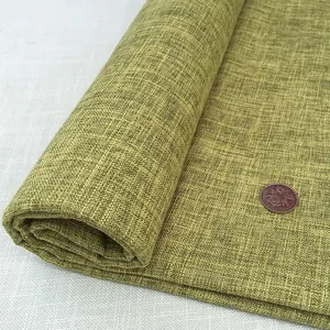 Tissu en lin épais premium à texture bambou vert olive pour housses de canapé DIY