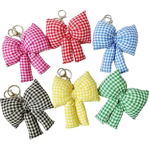 Süßer Gingham Stoff Ausgestopft Schleife Schlüsselanhänger Koreanischer Stil Karo Tuch Schleife Tasche Anhänger Für Damen