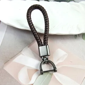 Minimalist Woven Leather Rope Keychain horseshoe D-Ring Buckle Car Key Chain Bag Pendant Gift For Men Women