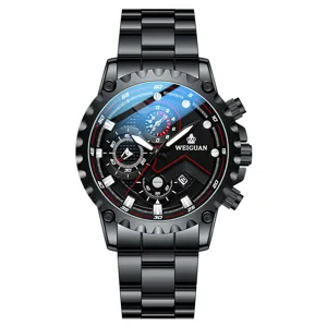Men's stylish black sports watch with waterproof quartz movement and date display
