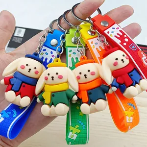 Gedetailleerd overzicht van kleurrijke cartoon konijn sleutelhangers met siliconen bandjes