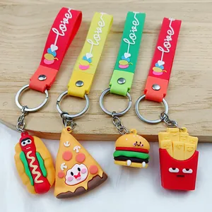 Cute Cartoon Simulated Fast Food Keychain Silicone Hamburger French Fries Pizza Pendant Bag Charm For Women Men Gift