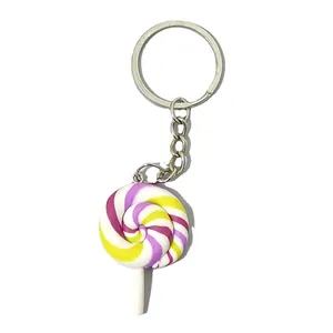 Colorful rainbow swirl lollipop keychain charm for bags and keys gift accessories