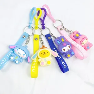Detailed view of Sanrio character keychains featuring Kuromi, My Melody, and Cinnamoroll