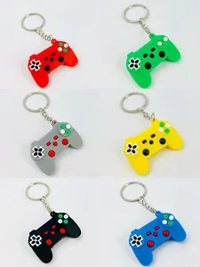 Pack of six colorful silicone mini game controller keychains for bags and keys