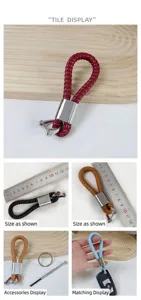 Braided PU leather car keychain with metal horseshoe buckle and screwdriver accessory