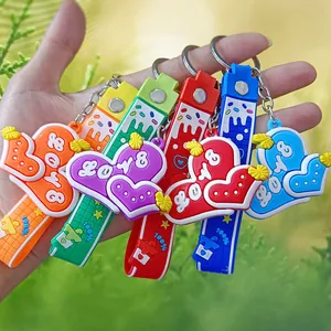Cartoon 3D Silicone Double Heart Keychain Love Nice Sweet Letter Printed Keyring Bag Charm Pendant For Couples Birthday Gift Jewelry