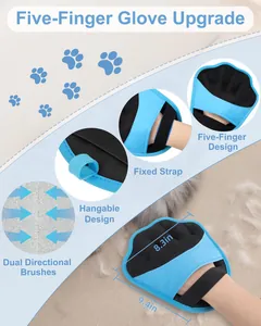 Gant de toilettage bleu à cinq doigts avec brosses bidirectionnelles pour poils d'animaux
