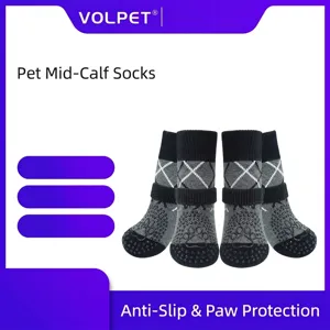 Chaussettes Antidérapantes pour Chiens Avec Sangles Réglables Double Adhérence Protection Pattes Animaux Intérieur Chiens Chats Tricot Coton Motif Argyle