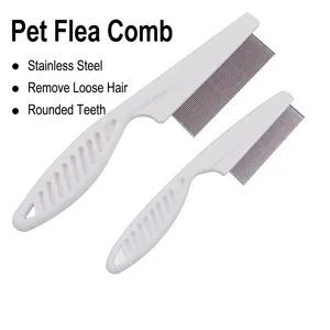 Stainless Steel Pet Flea Comb For Cats And Dogs Fine Tooth Grooming Brush For Removing Lice And Loose Hair White Handle