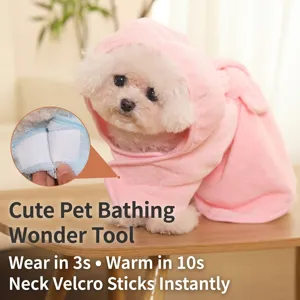 Albornoz para Mascotas de Forro Polar Coral Súper Absorbente Toalla de Baño con Capucha para Perros Gatos Túnica Ajustable Secado Rápido