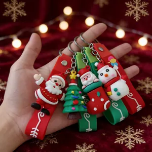 Mignon Porte-Clés en Silicone 3D de Noël Père Noël Bonhomme de Neige Sapin de Noël Pendentif Dessin Animé pour Sac à Dos Cadeau
