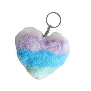 Porte-clés mignon en peluche en forme de cœur avec dégradé arc-en-ciel pour sac