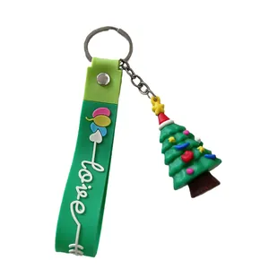 Porte-clés de Noël avec lanière en silicone vert et pendentif sapin en 3D mignon