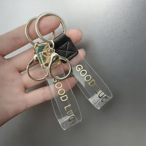 Μόδα DIY Μπρελόκ Αξεσουάρ Διαφανές PVC Τεχνητό Δέρμα Κορδόνι Good Luck Γράμμα Εκτύπωση Τσάντα Διακοσμητικό Με Χρυσό Κούμπωμα Καραμπίνερ