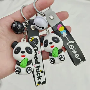 Cute Cartoon Panda Bamboo Keychain Silicone Soft Rubber 3D Figurine Bag Pendant Creative Key Ring For School Bag Lucky Gift