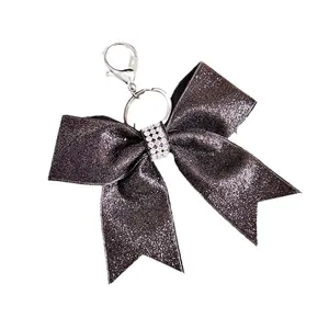 Portachiavi a fiocco glitterato viola scuro con strass per ciondolo borsa moda