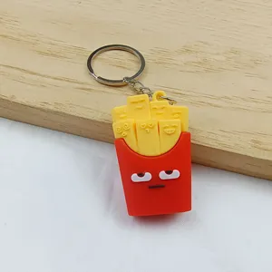 Cute cartoon French fries keychain with funny emoji faces and durable metal ring