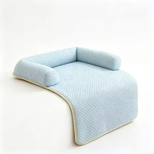 Sky blue cooling pet sofa protector mat with raised bolsters for dogs and cats