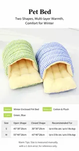 Guía de tallas para cama cerrada de invierno para mascotas en cuadro vichy