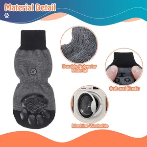 Detail view of durable polyester pet socks with anti-slip paw grip and elastic fit