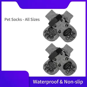 Anti-Slip Waterproof Dog Socks For Small Medium Large Dogs Pure Cotton Breathable Pet Socks With Adjustable Magic Tape Traction Control Paw Protector Grey