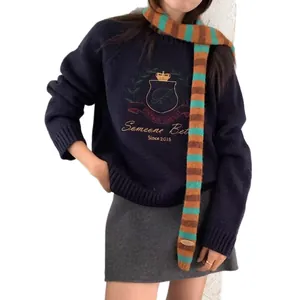 Bufanda larga de punto a rayas estilo Y2K para mujer elegante accesorio de cuello moda
