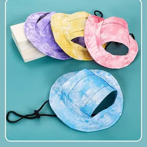 Verstellbare Polyester Batik Haustier Sonnenhut Mit Ohrlöchern Outdoor Atmungsaktiv Fischerhut Bucket Cap Für Kleine Hunde Katzen Zubehör