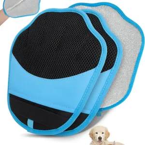 Gants de toilettage bleus pour chiens et chats avec maille respirante pour poils d'animaux