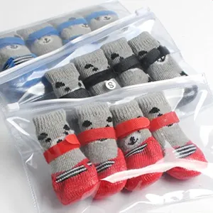 Waterproof non-slip dog socks with cute bear patterns in red blue and black sets