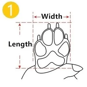 Instructional guide on how to measure pet paw width and length for dog shoes and socks