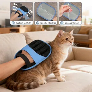 Guanto levapeli blu per cani e gatti con design a rete e passaggi di pulizia facili