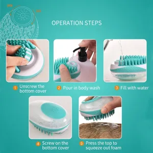 Spazzola per bagno animali con dispenser sapone, setole in silicone per massaggio e schiuma
