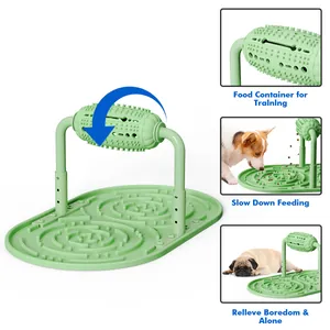 Mangeoire lente interactive en silicone vert et jouet puzzle pour chiens et chats