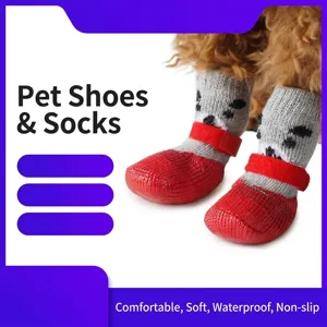 Waterproof Non-Slip Dog Socks With Rubber Sole Cartoon Bear Pattern Pet Paw Protectors For Small Medium Dogs